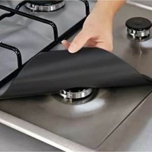 Set 4 bucati folie din teflon pentru aragaz sau plita, reutilizabile, 27 x 27 cm, negru - Img 4