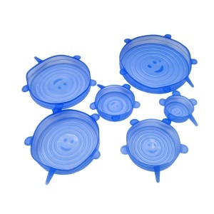Set 6 capace din silicon extensibile, Albastre - Img 3