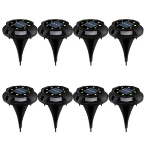 Set 8 lampi solare tip spot pentru gradina, 8 leduri, buton ON/OFF, senzor de lumina, alb cald 18-10 K KATHODE