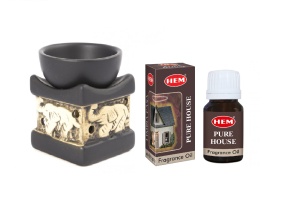 Set aromaterapie suport ceramica elefant + ulei parfumat HEM Curatarea casei Pure House 10ml