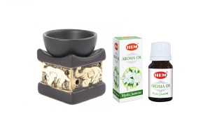 Set aromaterapie suport ceramica elefant + ulei parfumat HEM Iasomie 10ml