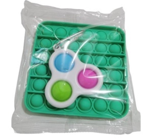 Set jucarii senzoriale Pop It Now, Push Bubble patrat din silicon 12.5 x 12.5 x 1.5 cm turcoaz + breloc Fidget antistress verde, roz, albastru - Img 3