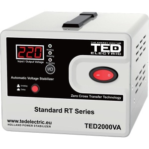 Stabilizator automatizat de tensiune cu afisaj digital SERVOMOTOR si PROTECTIE SUPRASARCINA/SUPRAINCALZIRE TED 2000VA