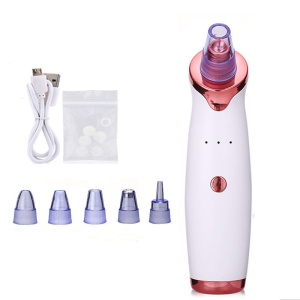Aparat cu vacuum pentru puncte negre, Plastic, 5 x Capat interschimbabil, Baterie reincarcabila, Alb/Roz