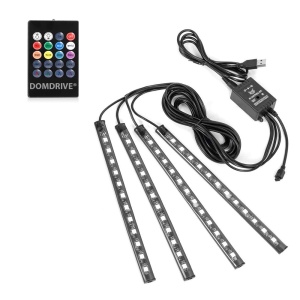 Banda LED DOMDRIVE® auto, lumini ambientale, telecomanda, jocuri de lumini, kit complet instalare, 12 LED