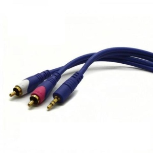 Cablu jack 3.5mm stereo tata la 2 x RCA tata, 1.5m, albastru, contacte aurite, manta siliconica