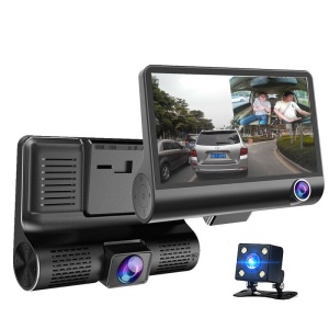 Camera de bord (dubla) DVR 1920 x 1080, 25FPS Full HD 4 inch, senzor G, vedere nocturna, unghi de filmare 170 °, 3 lentile, puteti inregistra fata, spate si interior in acelasi timp