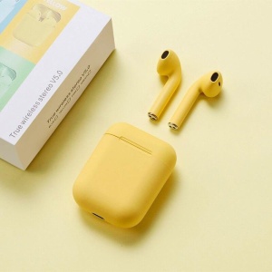 Casti KlaussTech cu Bluetooth 5.0 Airpods, Autonomie de 3 - 4 ore, Incarcare 70 min, Design Modern si Ergonomic, Carcasa Incarcare, Raza 25 m, Galben - Img 3