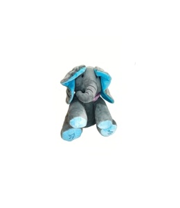 Elefant interactiv Cucu Bau, canta si vorbeste, isi acopera fata si urechile, Gri / Abastru, 35 cm - Img 2