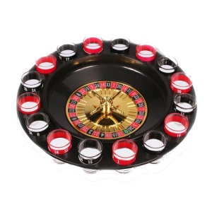 Joc Ruleta cu Shot-uri, diametru de 30cm, cu 16 pahare din sticla culoare rosu si negru si 2 bile din metal - Img 3