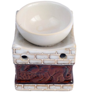 Lampa aromaterapie cu simbolul elefant cu trompa sus, suport pentru lumanari si uleiuri esentiale, vas din ceramica gama HEM profesionala, 8,3 cm alb maro