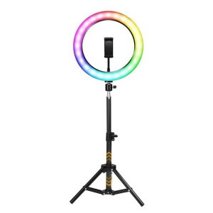 Lampa circulara profesionala RGB cu telecomanda, 3 nuante de alb, suport telefon, diverse jocuri de lumini, conectare USB, diametru 20 cm, trepied 210 cm K KATHODE