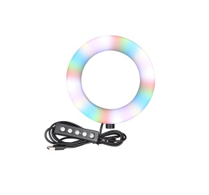 Lampa circulara profesionala RGB cu telecomanda, 3 nuante de alb, suport telefon, diverse jocuri de lumini, conectare USB, diametru 20 cm, trepied 210 cm K KATHODE - Img 2