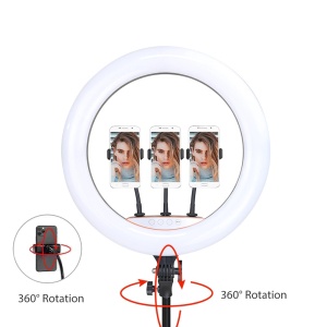 Lampa circulara profesionala RGB, touch control si telecomanda, 3 suporturi pentru telefon, diverse jocuri de lumini, 3 nuante de alb, diametru 45 cm, trepied 210 cm K KATHODE - Img 9