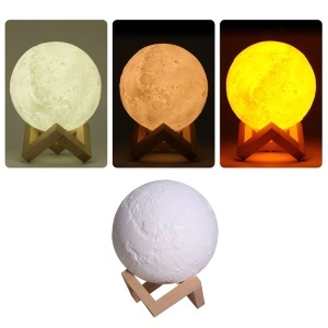 Lampa de veghe cu umidificator de aromaterapie, 3 culori ambientale, 13 cm, 880 ml, forma de luna 3D, stativ lemn K KATHODE - Img 6
