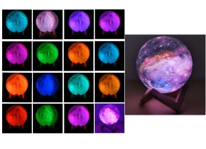 Lampa de veghe in forma de luna, 3D, lumina ambientala multicolora, stativ de lemn, touch K KATHODE - Img 7