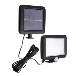 Lampa solara de exterior cu senzor de miscare, 56 LED-uri, Cablu 5 m, IP65, Montare perete, Negru