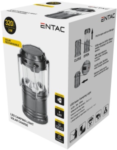 Lanterna felinar camping incarcare solara ENTAC LED 3W acumulator inclus, cablu incarcare 220V, sau baterii