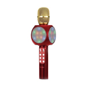 Microfon karaoke Disco LED, fara fir Wster, cu Radio si Recorder, wireless sistem, profesional cu boxe si Bluetooth 4.1 M1, Auriu si Burgundia - Img 3