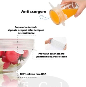 Set 12 Capace Silicon Premium flexibile ,inlocuitor folie strech,dimensiuni diferite,reutilizabile,elastice,Alb transparent - Img 3