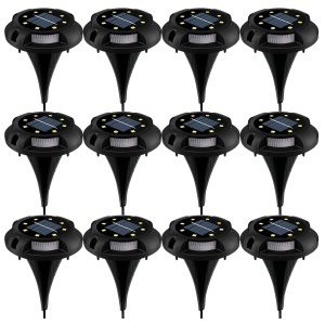 Set 12 lampi solare tip spot pentru gradina, 8 leduri, buton ON/OFF, senzor de lumina, alb cald 18-10 K KATHODE