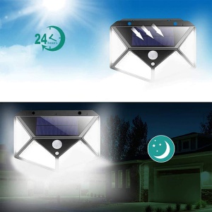 Set 2 aplice solare de perete LED100, 2200mAh, Pentru exterior, Din polisilicon, Fara fir, Cu energie solara IP65, Impermeabile, Cu senzor de miscare, Iluminare la 270 grade, Negru - Img 5