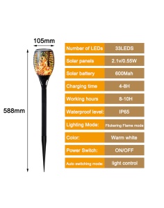 Set 3 x lampa solara de gradina, tip torta, efect de flacara, buton ON/OFF 18-14 K KATHODE - Img 2
