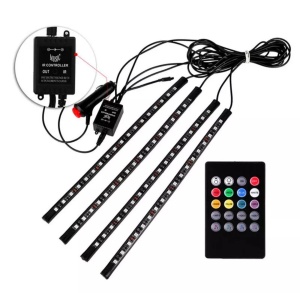 Set 4 benzi Lumini ambientale auto, intensitate reglabila, 12 SMD RGB cu telecomanda - Img 3