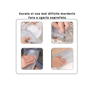 Set 5 Lavete Simple Abrazive, Multifunctionale, Reutilizabile, Indeparteaza Grasimea si Arsura, 20 x 20 cm, 1 strat, Argintiu - Img 2
