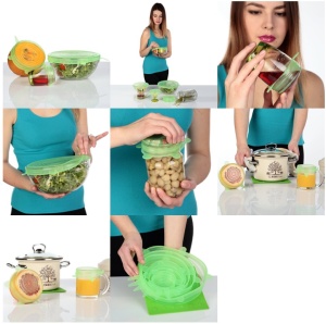 Set 6 bucati capace de silicon, reutilizabile, folosite pentru a pastra prospetimea alimentelor- VERDE - Img 6