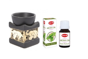 Set aromaterapie ulei parfumat HEM Patchouli Paciuli 10ml +suport ceramica elefant