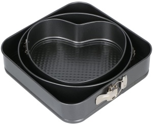 Set de 3 forme prajituri, Inima, Patrat, Rotund, Baza detasabila, acoperire antiaderenta, 24 cm/26 cm/28 cm, Negru - Img 2