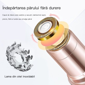 Set epilator facial si trimmer pentru sprancene, SIHOiSi, Lumina LED, Lame metalice, Rose Gold - Img 9
