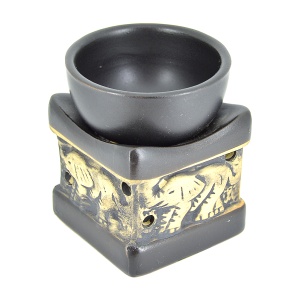Suport ceramic pentru aromaterapie Templu Elefanti negru, vas aroma ulei parfumat, e-palosanto - Img 2