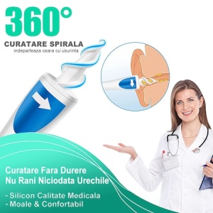 Aparat curatare ceara urechi, ABS/TPE, Rotire 360, 16 capete, Alb/Albastru - Img 4