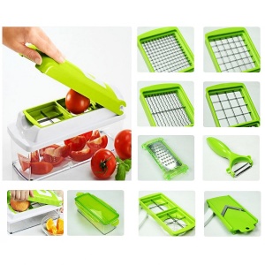 Aparat Multifunctional, Faintec Nicer, Pentru Feliat Fructe sI Legume, Vas Pentru Depozitare Inclus, 11 Moduri Diferite De Taiere, Plastic/ Inox, Verde - Img 2