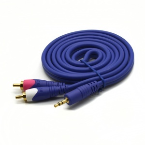 Cablu jack 3.5mm stereo tata la 2 x RCA tata, 1.5m, albastru, contacte aurite, manta siliconica - Img 2