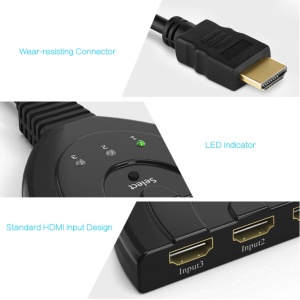 Cablu Splitter switch HDMI cu 3 Porturi, 4K * 2K, 2160P, HUB multi Switcher cu Cablu HDMI, Negru - Img 2