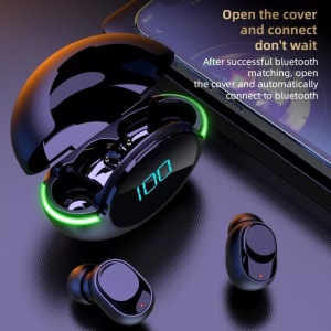 Casti Audio Y80, Wireless TWS, Rezistente la Apa IPX-4, Acumulator carcasa 200mah, Bluetooth V5.1, Afisare LED, Negru - Img 5