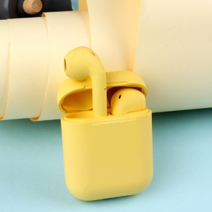 Casti KlaussTech cu Bluetooth 5.0 Airpods, Autonomie de 3 - 4 ore, Incarcare 70 min, Design Modern si Ergonomic, Carcasa Incarcare, Raza 25 m, Galben - Img 4
