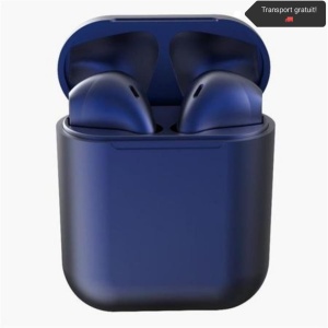 Casti Wireless Bluetooth I12 Macaron Stereo Cu Functie Apelare, Control Muzica, Cutie Incarcare Inclusa, Android/ IOS, Selling Depot, Radio-FM, Aux, SD Card, Albastru inchis - Img 2