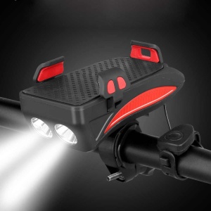 Far bicicleta cu suport telefon , cu claxon, 2 x T6 LED, 400 lumeni, acumulator 2000mAh, incarcare USB, rezistent la apa, 3 moduri de luminare, negru - Img 3