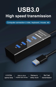 Hub USB 3.0 cu 4 porturi, 5 Gbps, led indicator, cablu 30 cm, negru K KATHODE - Img 6