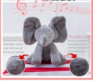Jucarie de plus, elefant cucu bau, canta si isi misca urechile, gri K KATHODE - Img 2