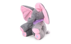 Jucarie elefant, peek a boo, canta si vorbeste, 30x15 cm, gri/roz, buz - Img 2