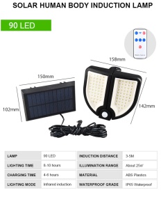 Lampa ajustabila cu incarcare solara si panou solar, 90 x LED, 3 moduri de functionare, telecomanda YT-90 K KATHODE - Img 6