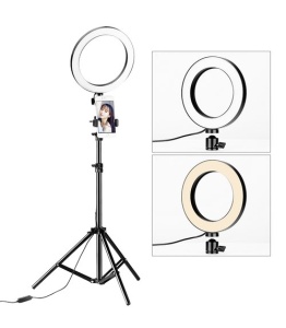 Lampa circulara profesionala Ring Light, suport telefon, telecomanda, inaltime trepied 210 cm, 11 trepte de iluminare, 3 moduri de lumina, circumferinta 20 cm, K KATHODE - Img 3