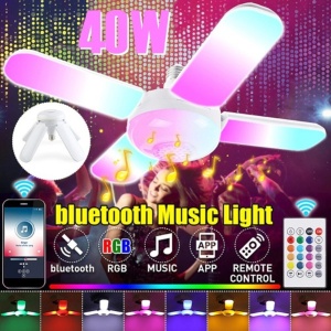 Lampa LED fan blade RGB, fasung E27, boxa incorporata, bluetooth, senzor muzica, telecomanda - Img 5