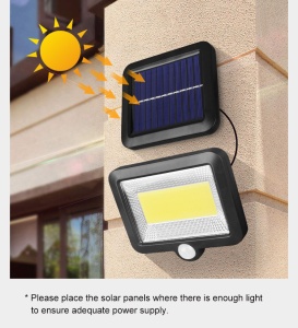 Lampa solara de perete, Huerler FL162, 100 x COB LED, cu panou solar polisiciliu detasabil, senzor miscare, rezistenta la apa, negru - Img 9