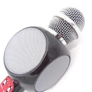 Microfon karaoke Bluetooth, FM, difuzor 3W, USB, slot SD, iluminat LED, negru - Img 5